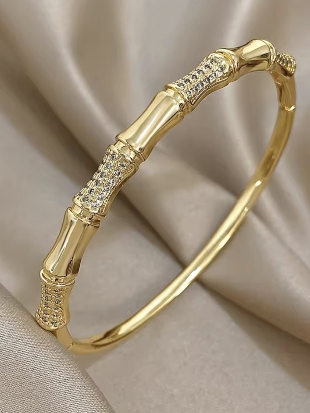 High Quality Bamboo Inlaid Rhinestone Bangle Bracelet GP